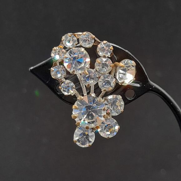 Vintage Made Austria Clear Rhinestone Clip Earrings, 1 1/4" - Picture 3 of 9